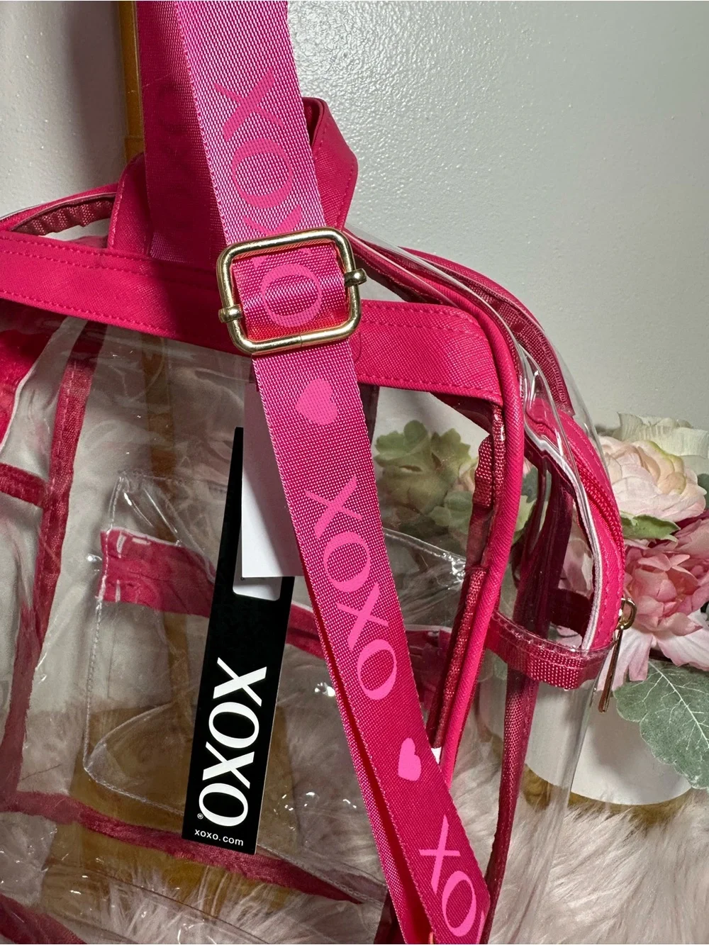 XOXO Clear Hot Pink Mini Backpack